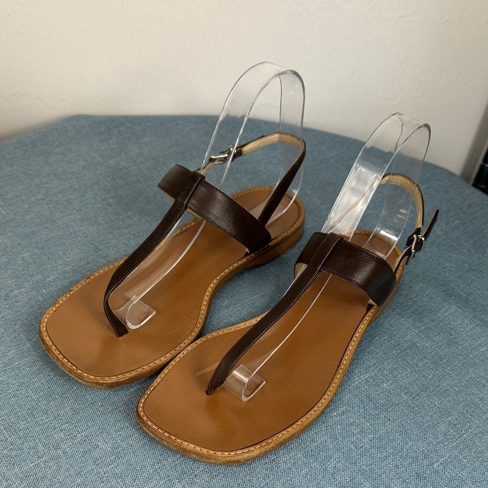 Coach Dark Brown Leather Square Toe Thong Sandals Size 7.5 B